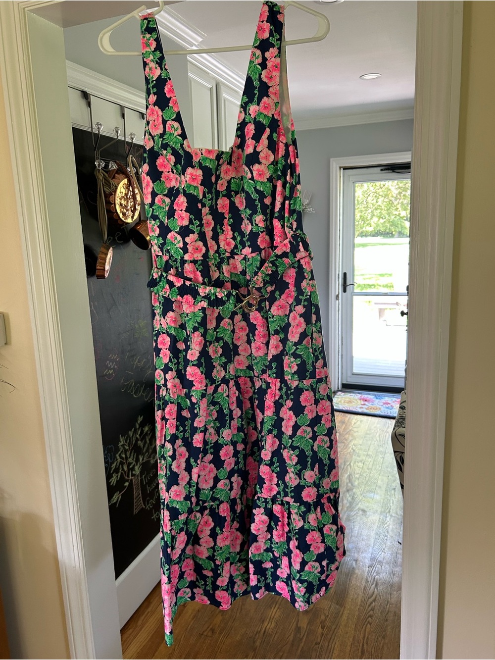 Lilly Pulitzer Navy Floral Midi Dress with Pink Roses size 14. Worn once.
